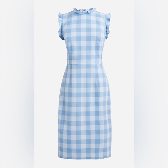 NWT J. Crew Gingham Stretch Crepe Ruffle-Trim Sheath A-Line Lined Midi Dress 16 - Picture 2 of 6